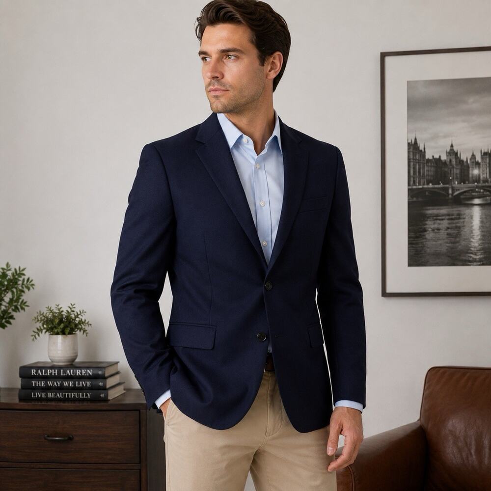 Lauren Ralph Lauren Men’s Blazer 40L Navy Blue Wool Sport Coat Made Canada